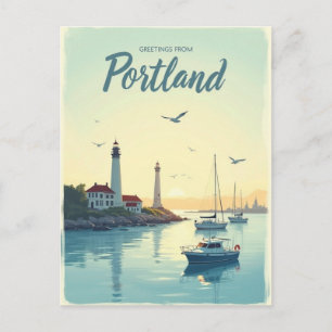 Portland, Maine – Leuchttürme und Wasserfront vint Postkarte