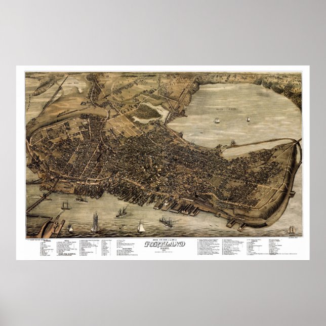 Portland, Maine - Panoramablick - 1876 Poster (Vorne)