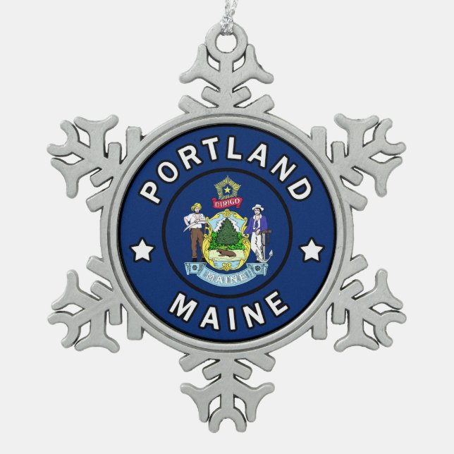 Portland Maine Schneeflocken Zinn-Ornament (Vorderseite)