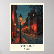 Portland Maine Vintag Historic Street Night Art