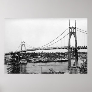 Portland, ODER Aussicht auf die St. John Bridge üb Poster