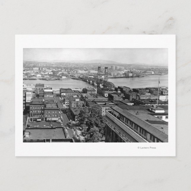 Portland, ODER Aussicht auf Stadt und Hawthorne Br Postkarte (Vorderseite)