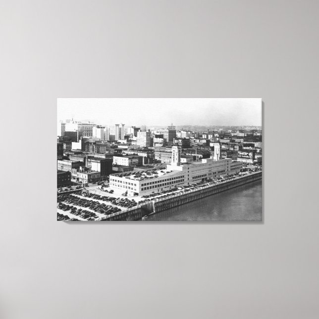 Portland, oder Luftansicht von der Hawthorne Brück Leinwanddruck (Vorderseite)