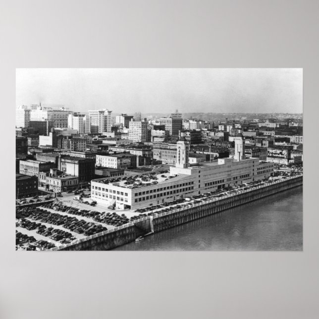 Portland, oder Luftansicht von der Hawthorne Brück Poster (Vorne)