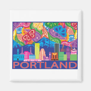 Portland OR und Mt. Hood bunt abstrakt zeichnend Magnet