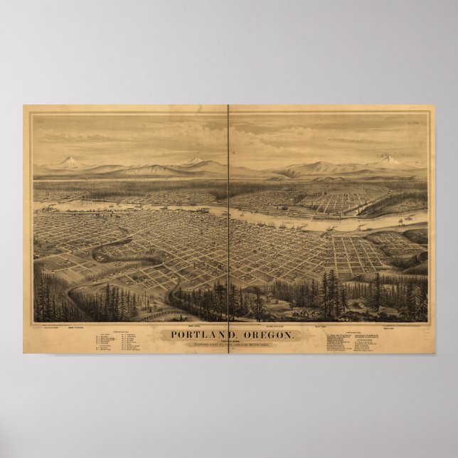 Portland Oregon 1879 Antike Panoramakarte Poster (Vorne)