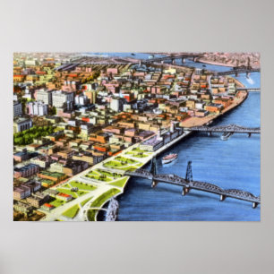 Portland Oregon Bridseye Poster