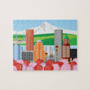 Portland Oregon Cityscape mit Berg-Haube und Rose
