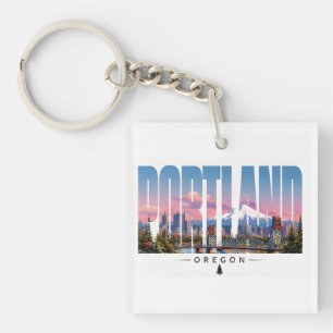 Portland Oregon Flussufer Berg Reise Schlüsselanhänger