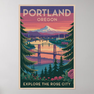 Portland Oregon Mount Hood Reise Kunst Vintage Poster