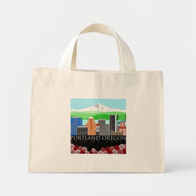 Portland Oregon Skyline mit Monte Hood Mini Stoffbeutel (Vorne)