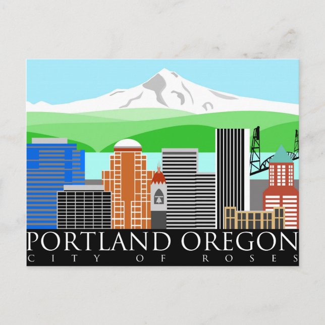 Portland Oregon Skyline mit Monte Hood Postkarte (Vorderseite)