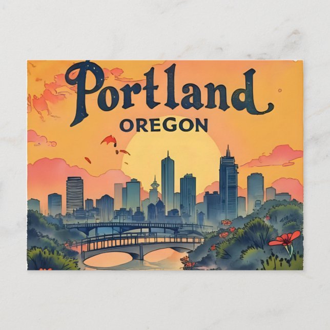 Portland Oregon Skyline Postkarte (Vorderseite)