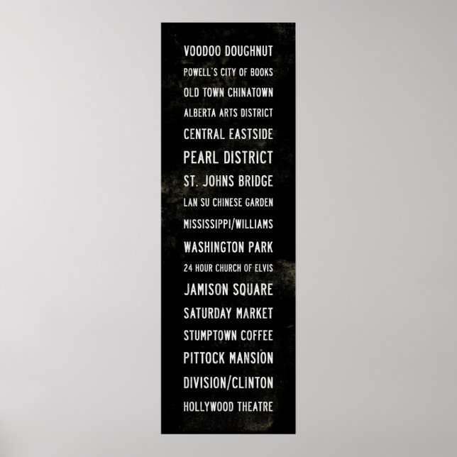 Portland Oregon Typografische U-Bahn Art Poster (Vorne)
