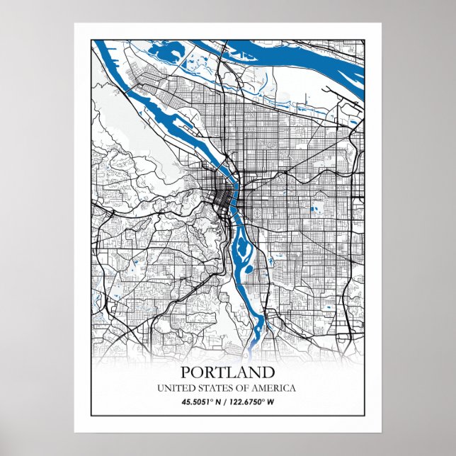 Portland Oregon USA Travel City Map Poster (Vorne)