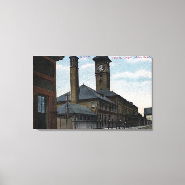 Portland, OregonUnion Depot und Uhrturm Leinwanddruck (Vorderseite)