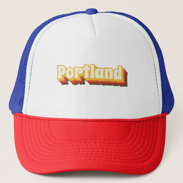 Portland Retro Vintager Text Truckerkappe (Vorderseite)