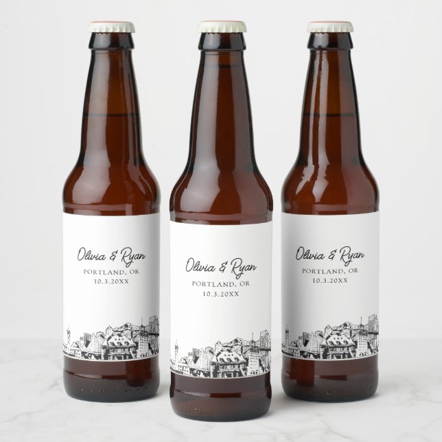 Portland Sketch Landmarks Étiquette de bière perso (Bouteilles)