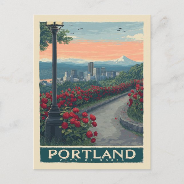 Portland Stadt der Rose - Rose Garten & Skyline Postkarte (Vorderseite)