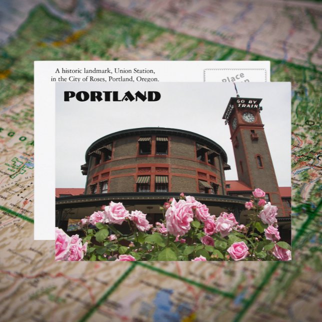 Portland Train Depot, Oregon Foto Postkarte (In Situ Map)