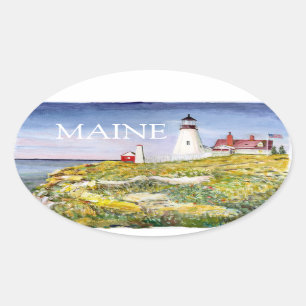 Portlandhauptleuchtturm-Maine-Aquarell-Malerei Ovaler Aufkleber