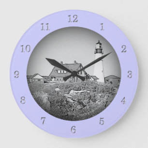 Portlandhauptleuchtturm-Maine-Skizze-Wanduhr Große Wanduhr