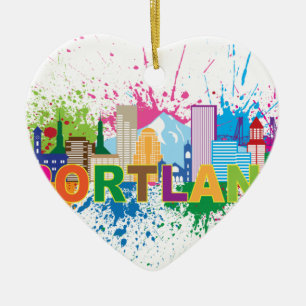 Portlandskyline-Farben-Spritzer-Illustration Keramik Ornament