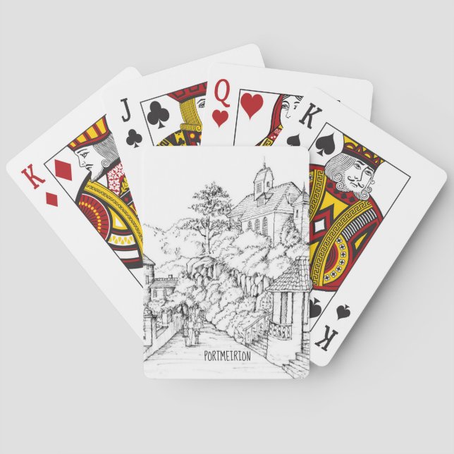 Portmeirion North Wales Pen und Tintenzeichnung Spielkarten (Rückseite)