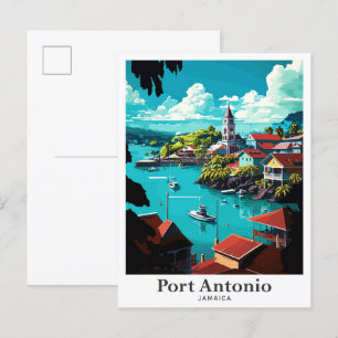 Porto Antonio Jamaica Vintage Reise Illustration Postkarte