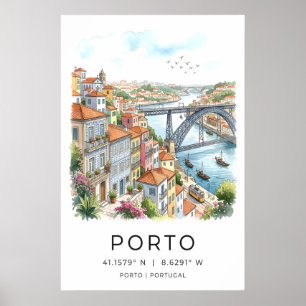 Porto City Kunstprint Aquarell, Gelbe Straßenbahn Poster