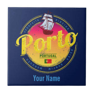Porto in Portugal Schiff Retro Sonnenuntergang Vin Fliese