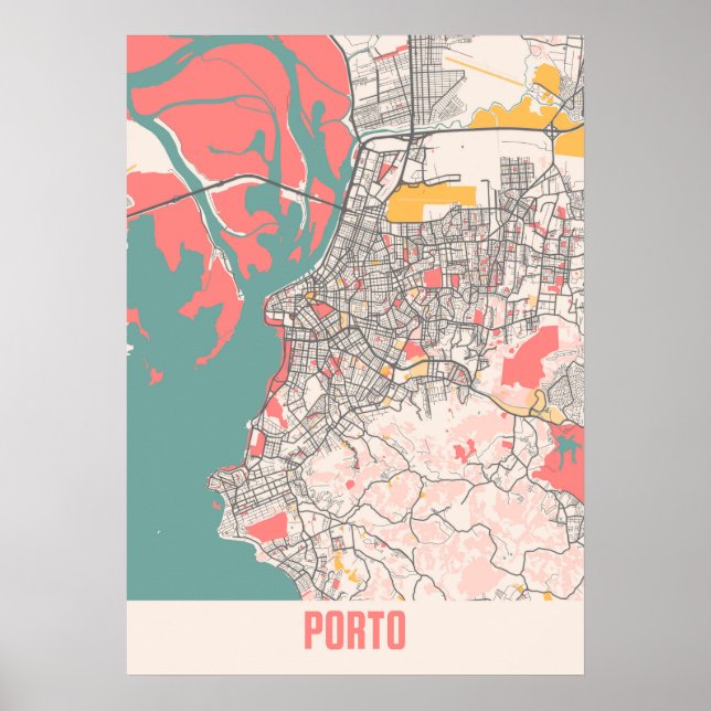 Porto - Portugal Chalk City Map Poster (Vorne)