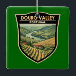 Porto Portugal Douro Valley Reisen Keramikornament<br><div class="desc">Porto Retro Vektor Reise Design. Porto ist eine Küstenstadt im Nordwesten Portugals,  die für ihre prächtigen Brücken und die Herstellung von Hafwein bekannt ist.</div>