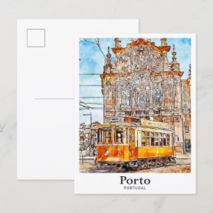 Porto Portugal Kunst Reise Wasserfarbe Handgezeich Postkarte