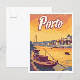 Porto Portugal Kunst Vintage Reise Illustration Postkarte