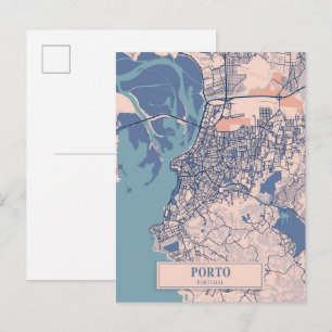Porto Portugal luftige Stadtplan Reise Postkarte