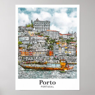 Porto Portugal Reise Wasserfarben Skizze Handgezei Poster