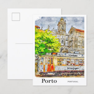 Porto Portugal Reise Wasserfarben Skizze Handgezei Postkarte