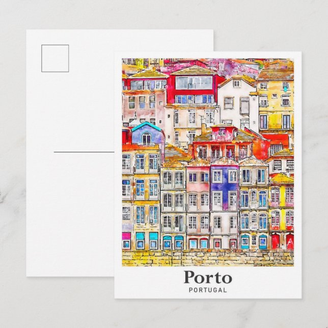 Porto Portugal Reisen Wasserfarben Sketch Hand zei Postkarte (Vorne/Hinten)