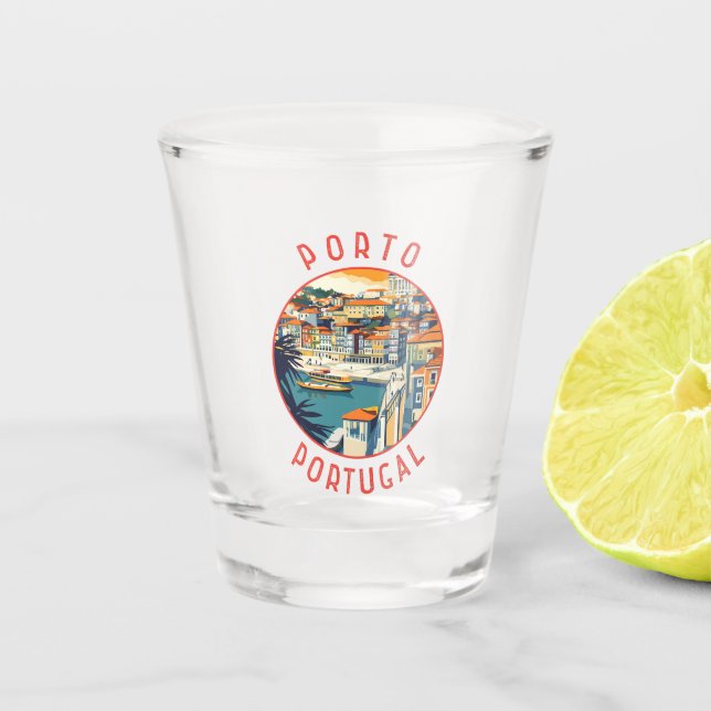 Porto Portugal Retro Distressed Circle Schnapsglas (Vorderseite)