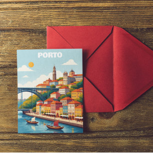 Porto Portugal Vintage Reise Kunst Postkarte