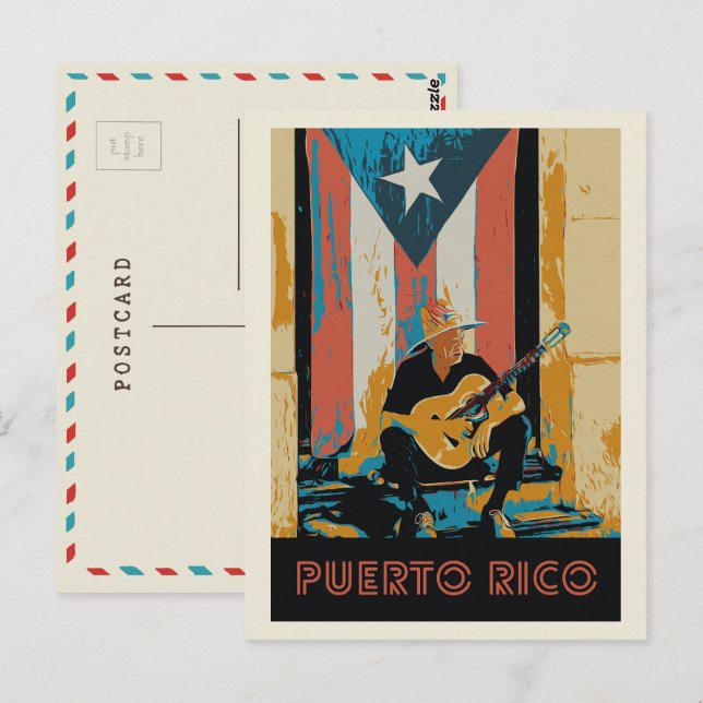 Porto Rico, musicien et drapeau Carte postale (Devant / Derrière)