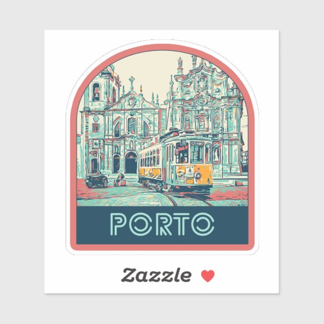 Porto Stadt mit Straßenbahnillustrierung Portugal Aufkleber (Blatt)