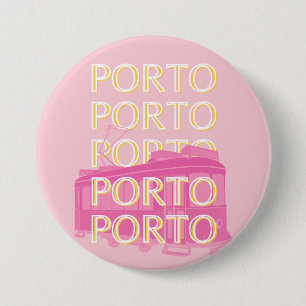 Porto Travel Art, Portugal, Pink, Preppy Button