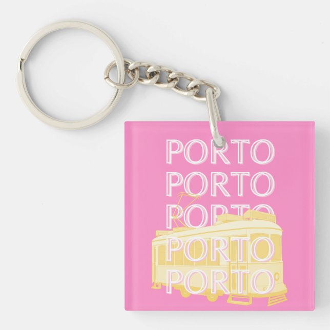 Porto Travel Art, Portugal, Pink Schlüsselanhänger (Vorderseite)