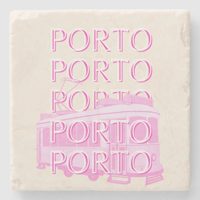 Porto Travel Art, Portugal Reisen Kunst, Rosa Steinuntersetzer (Vorderseite)