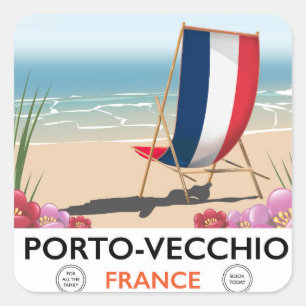 Porto-Vecchio, Frankreich Strand Reiseplakat Quadratischer Aufkleber