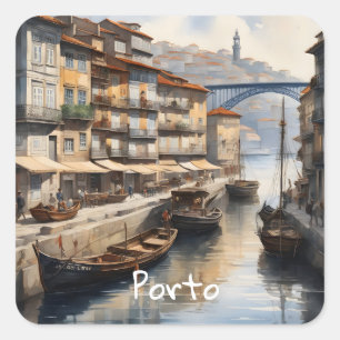 Porto Wasserfarbe Quadratischer Aufkleber