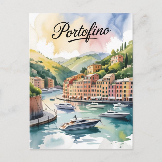 Portofino Aquarell Postkarte (Vorderseite)