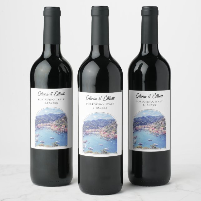 Portofino Gastgeschenk Hochzeit Italien Personalis Weinetikett (Flaschen)
